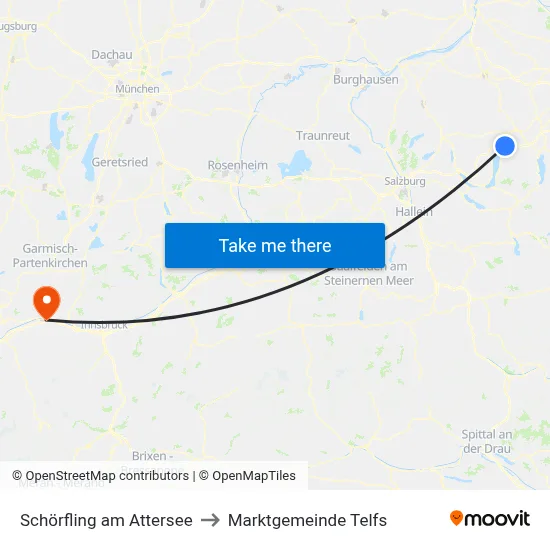 Schörfling am Attersee to Marktgemeinde Telfs map