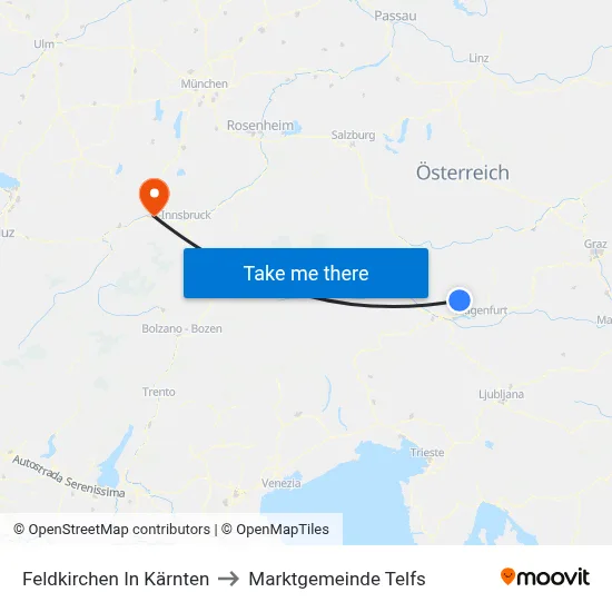 Feldkirchen In Kärnten to Marktgemeinde Telfs map