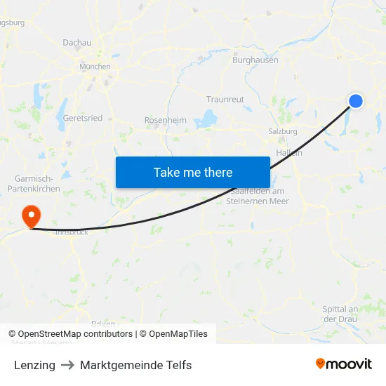 Lenzing to Marktgemeinde Telfs map