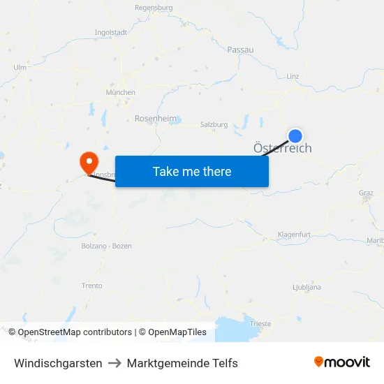 Windischgarsten to Marktgemeinde Telfs map