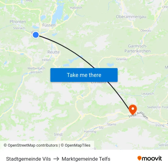 Stadtgemeinde Vils to Marktgemeinde Telfs map