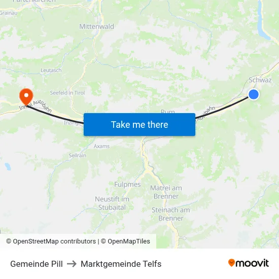 Gemeinde Pill to Marktgemeinde Telfs map