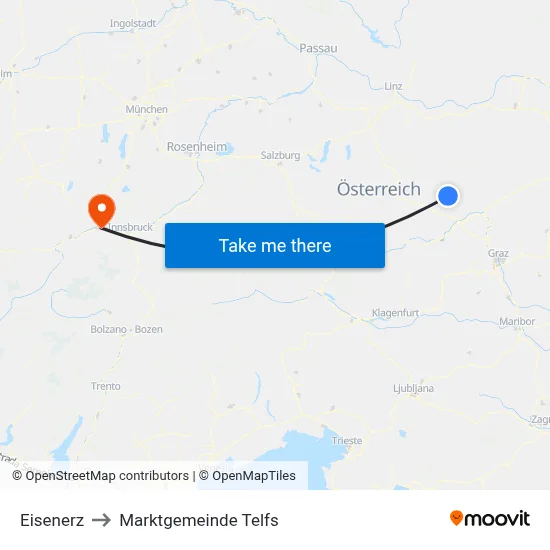 Eisenerz to Marktgemeinde Telfs map