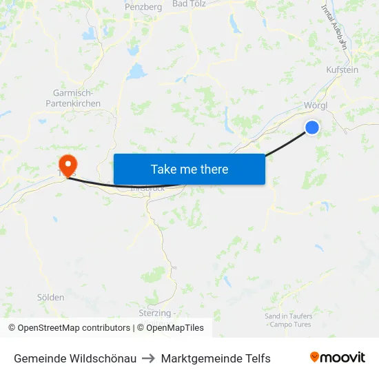 Gemeinde Wildschönau to Marktgemeinde Telfs map