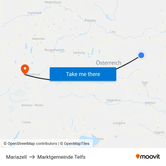 Mariazell to Marktgemeinde Telfs map
