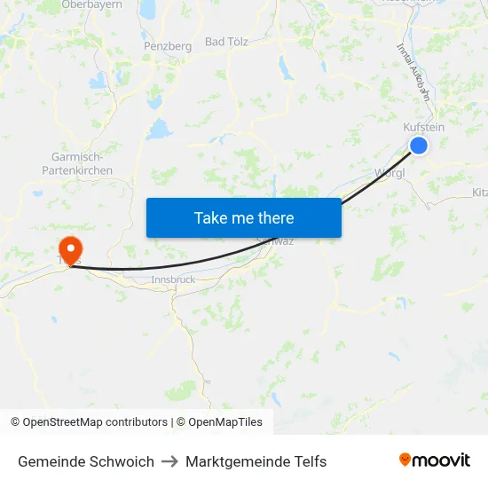 Gemeinde Schwoich to Marktgemeinde Telfs map