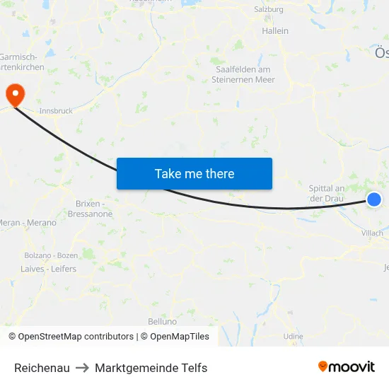 Reichenau to Marktgemeinde Telfs map