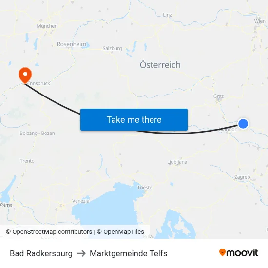 Bad Radkersburg to Marktgemeinde Telfs map