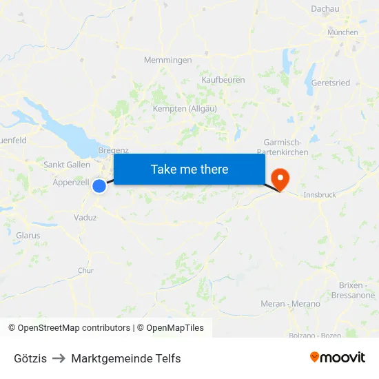 Götzis to Marktgemeinde Telfs map