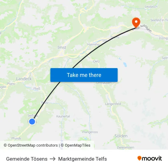 Gemeinde Tösens to Marktgemeinde Telfs map