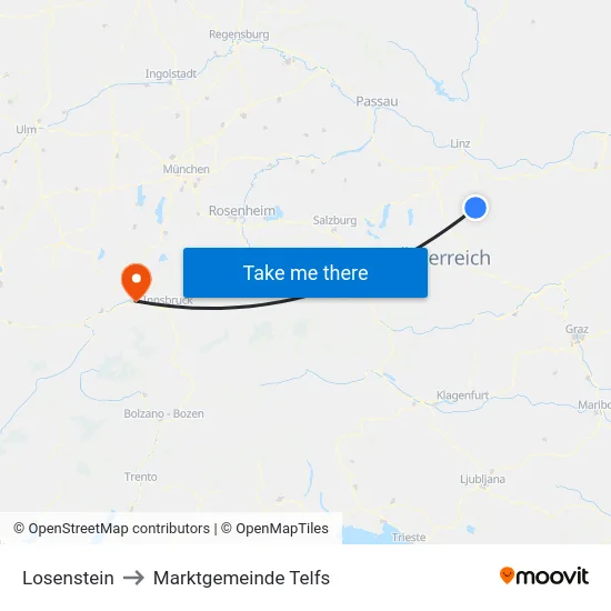 Losenstein to Marktgemeinde Telfs map