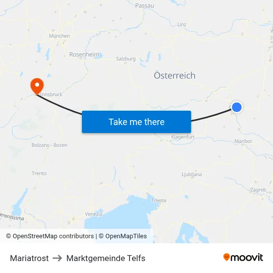 Mariatrost to Marktgemeinde Telfs map