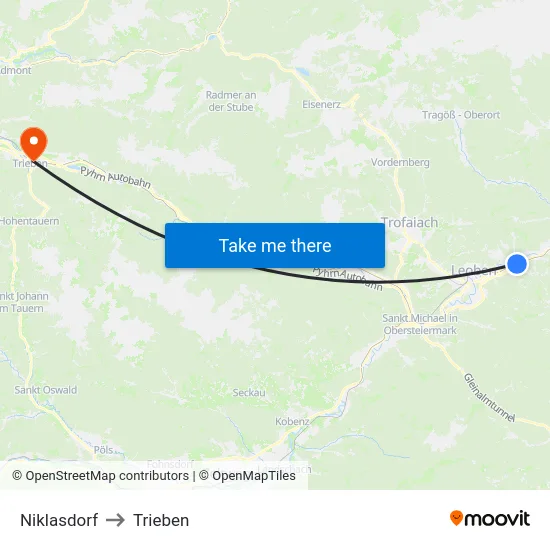 Niklasdorf to Trieben map