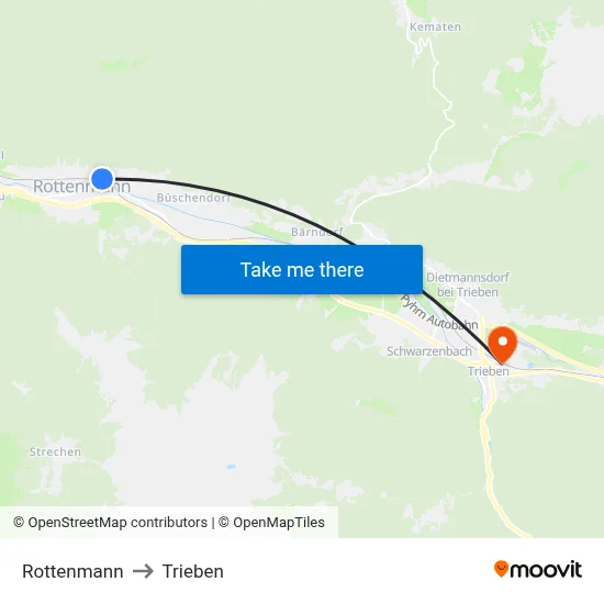 Rottenmann to Trieben map