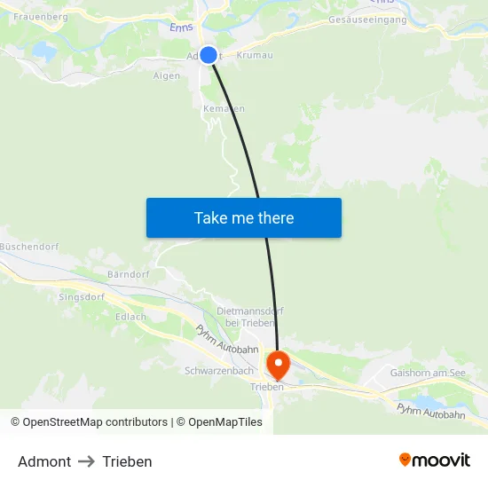 Admont to Trieben map