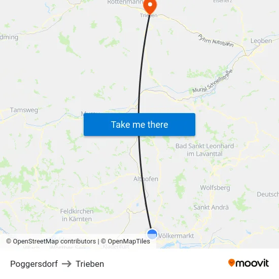 Poggersdorf to Trieben map