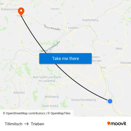 Tillmitsch to Trieben map