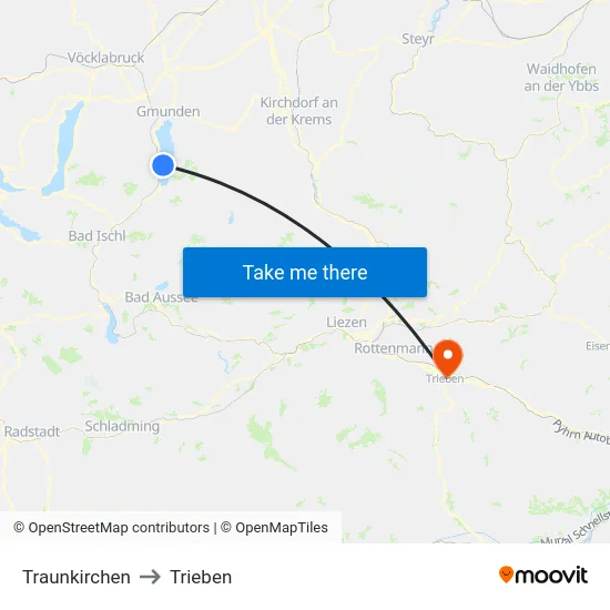 Traunkirchen to Trieben map