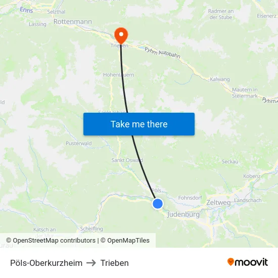Pöls-Oberkurzheim to Trieben map