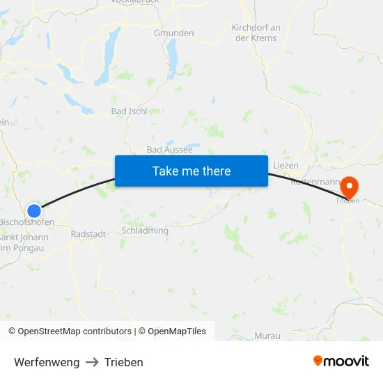 Werfenweng to Trieben map