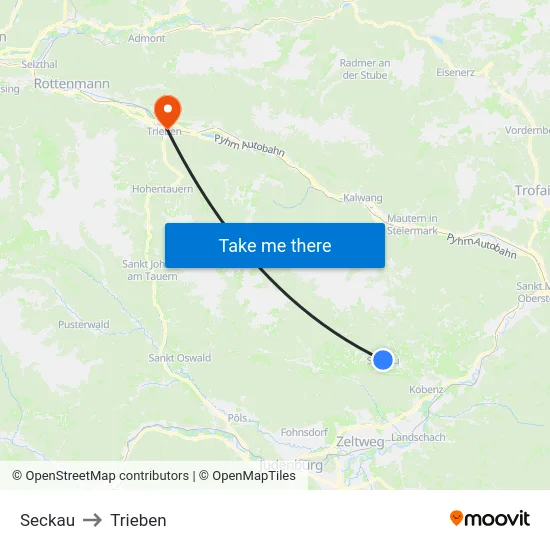 Seckau to Trieben map