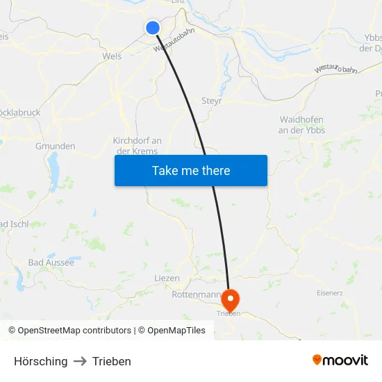 Hörsching to Trieben map