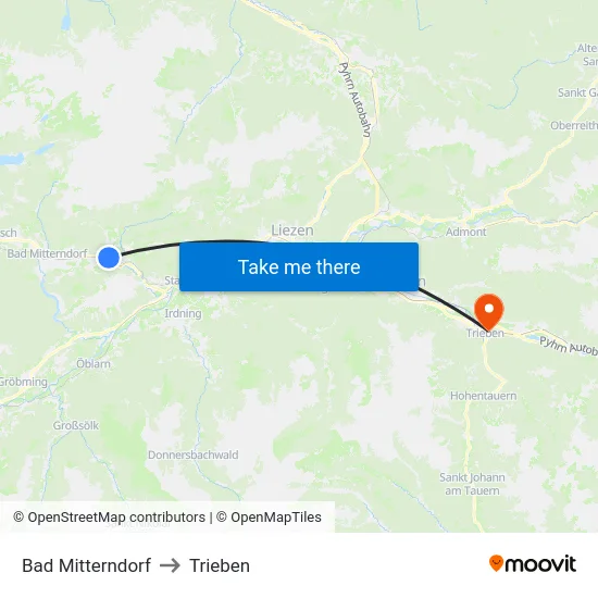 Bad Mitterndorf to Trieben map