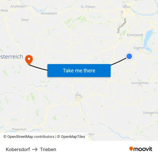 Kobersdorf to Trieben map