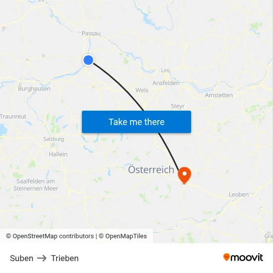 Suben to Trieben map