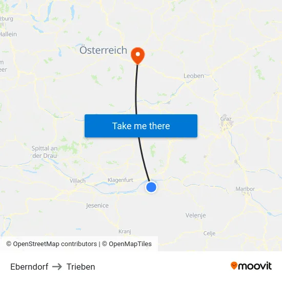 Eberndorf to Trieben map