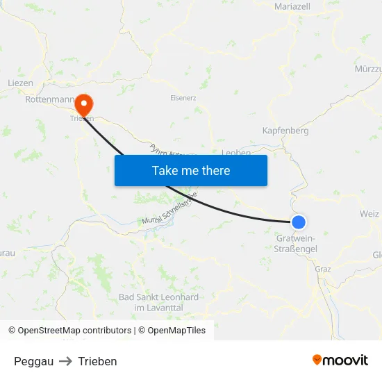Peggau to Trieben map