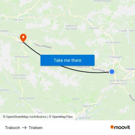 Traboch to Trieben map