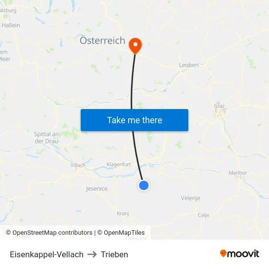 Eisenkappel-Vellach to Trieben map