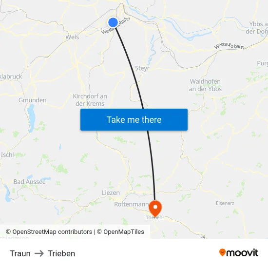 Traun to Trieben map