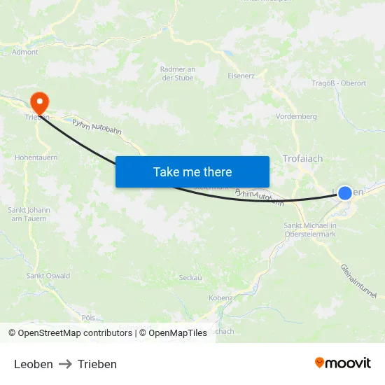 Leoben to Trieben map