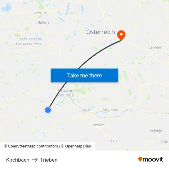Kirchbach to Trieben map