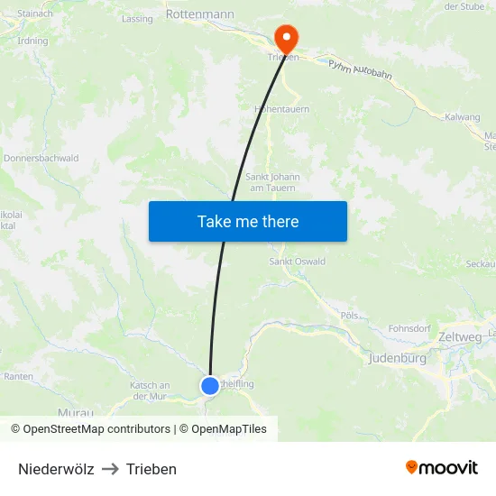 Niederwölz to Trieben map