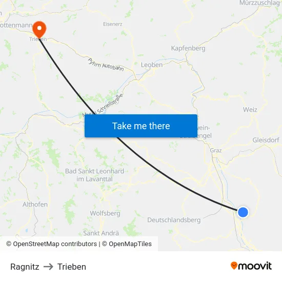 Ragnitz to Trieben map