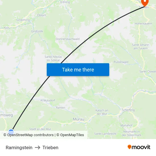 Ramingstein to Trieben map