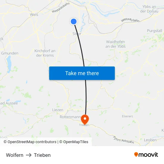 Wolfern to Trieben map
