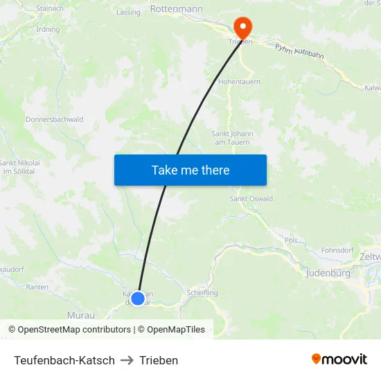 Teufenbach-Katsch to Trieben map