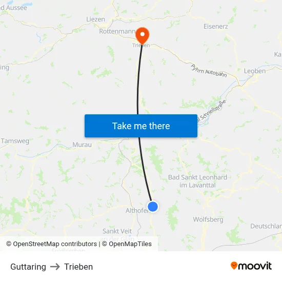 Guttaring to Trieben map