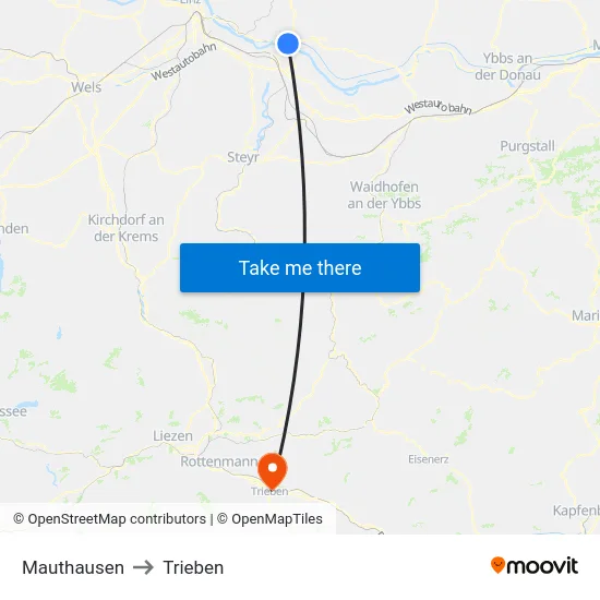 Mauthausen to Trieben map