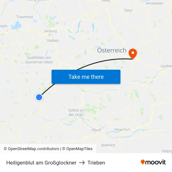 Heiligenblut am Großglockner to Trieben map