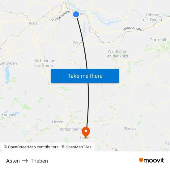 Asten to Trieben map