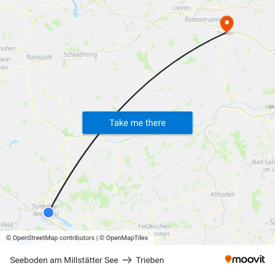 Seeboden am Millstätter See to Trieben map