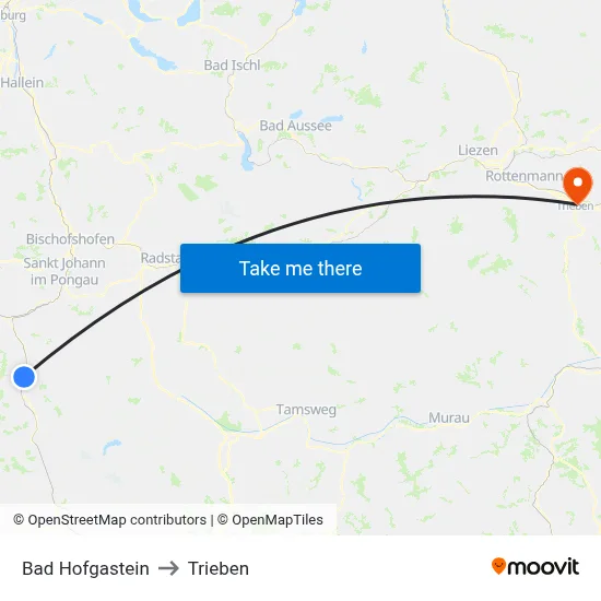 Bad Hofgastein to Trieben map