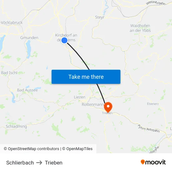 Schlierbach to Trieben map