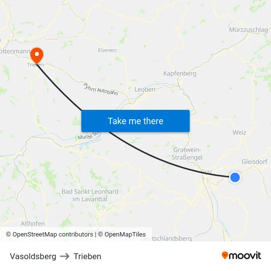 Vasoldsberg to Trieben map