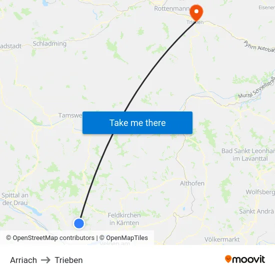 Arriach to Trieben map